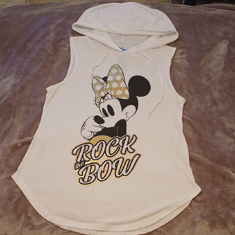 Disney Minnie Mouse Sleeveless Hooded White Shirt Junior's XL